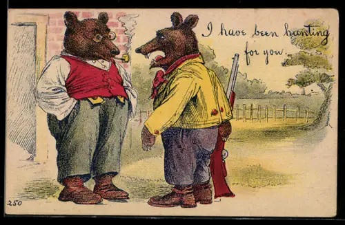 AK Bär mit Gewehr redet mit einem Bär mit Pfeife