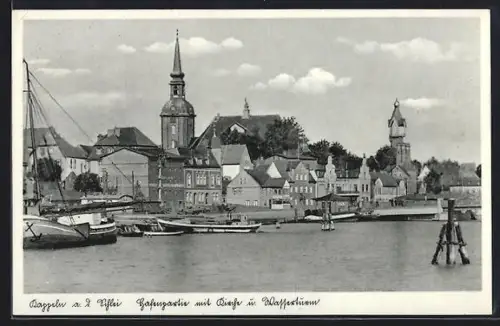 AK Kappeln a. d. Schlei, Hafenpartie mit Kirche und Wasserturm