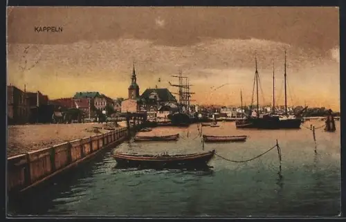 AK Kappeln, Uferpartie mit Kirche