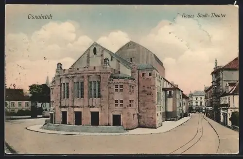 AK Osnabrück, Neues Stadt-Theater mit Strassenpartie