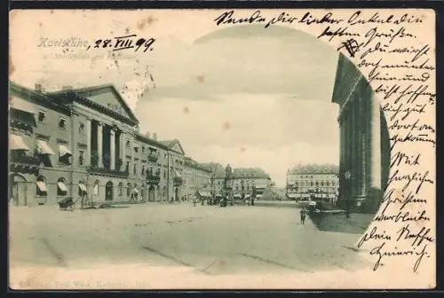 AK Karlsruhe, Marktplatz mit Rathaus