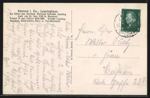 AK Kamenz, Strassenpartie mit Lessinghaus