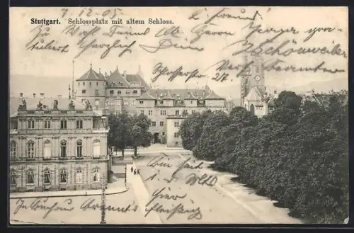 AK Stuttgart, Schlossplatz und altes Schloss
