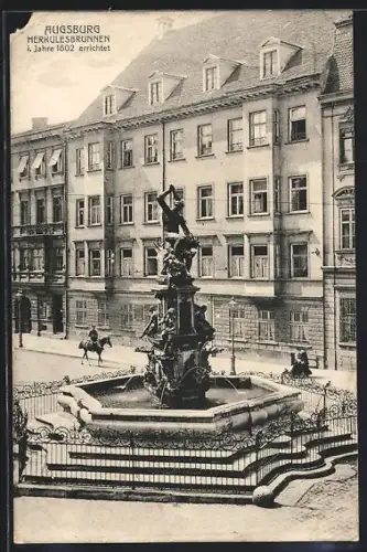 AK Augsburg, Herkulesbrunnen mit berittenen Polzisten