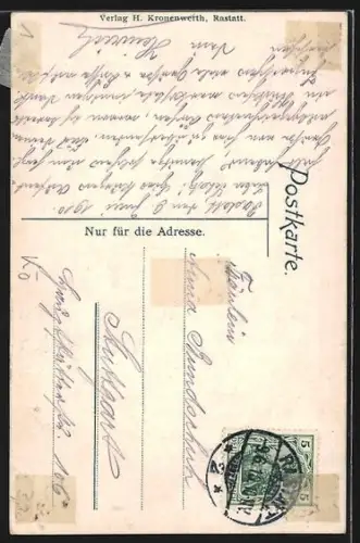 AK Rastatt, Stadtkirche mit Denkmal