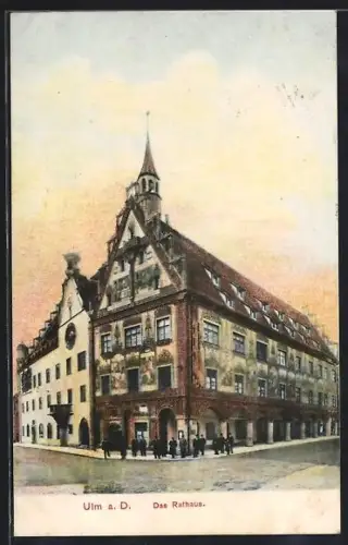 AK Ulm a. D., Rathaus mit Strassenpartie