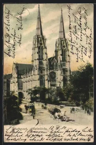AK Stuttgart, Marienkirche mit Strassenpartie