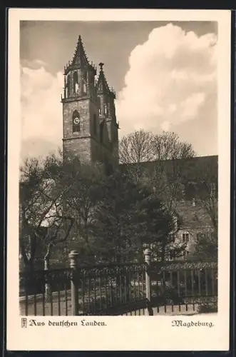 AK Magdeburg, Strassenpartie mit Kirche