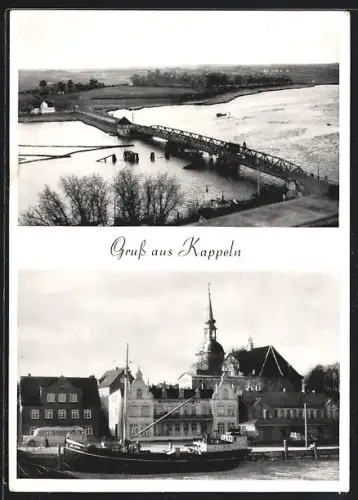 AK Kappeln, Bahnhofs-Hotel und Kirche, Brücke