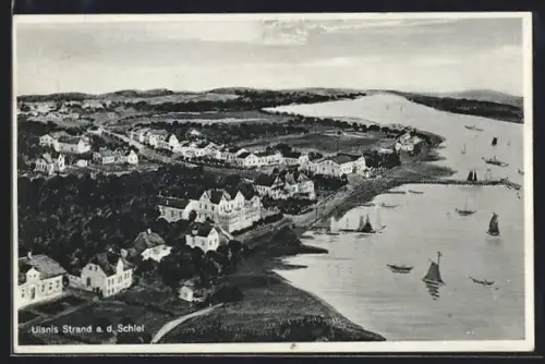 AK Ulsnis a. d. Schlei, Ortsansicht, Strand, Segelboote