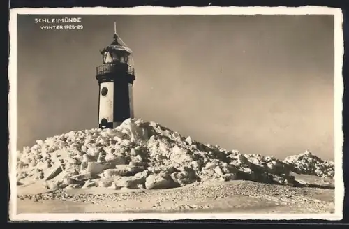 AK Schleimünde, Leuchtturm im Winter 1928-29