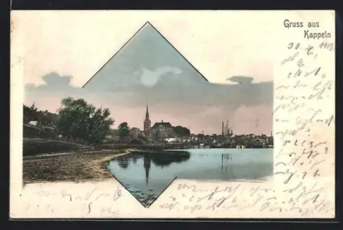 AK Kappeln, Stadtansicht mit Kirche und Uferpromenade