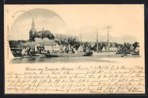 AK Kappeln /Schlei, Hafen, Kirche, Dampfschiff