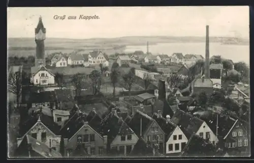 AK Kappeln, Ortsansicht mit Wasserturm und Fabrikschornstein