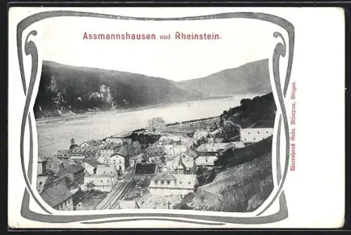 AK Assmannshausen, Ortsansicht und Rheinstein