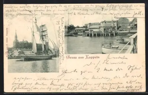 AK Kappeln, Hafen, Segelschiff, Ortsansicht