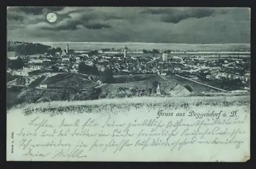 Mondschein-AK Deggendorf a. D., Teilansicht