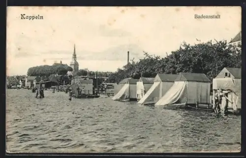 AK Kappeln, Badeanstalt, Im Hintergrund Kirche