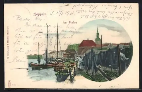 AK Kappeln, Am Hafen mit Kirche