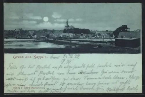 Mondschein-AK Kappeln /Schlei, Uferpartie mit Kirche