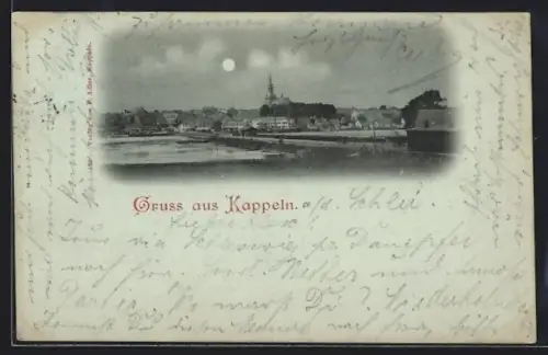 Mondschein-AK Kappeln /Schlei, Uferpartie mit Kirche