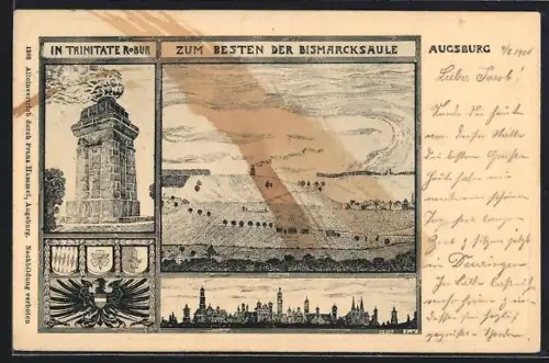 Lithographie Augsburg, Bismarck-Säule, Baustein
