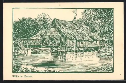 Künstler-AK Grande, Wassermühle