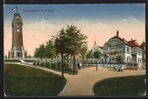 AK Chemnitz-Borna, Bismarckturm u. -Schlösschen