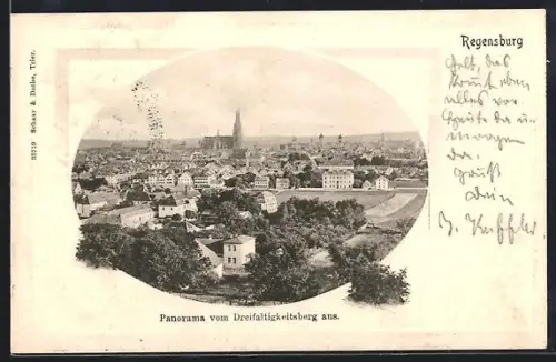 AK Regensburg, Panorama vom Dreifaltigkeitsberg aus