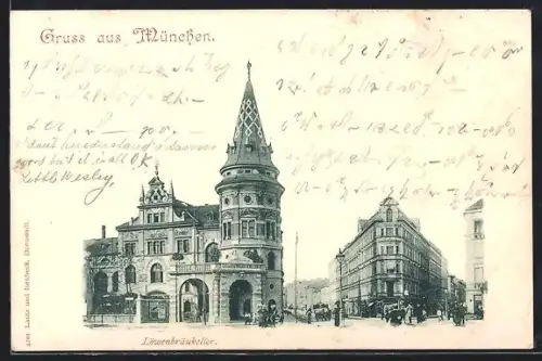 AK München, Gasthaus Löwenbräukeller mit Strassenpartie