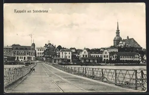 AK Kappeln, Uferpartie mit Kirche und Schleibrücke