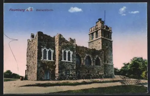 AK Naumburg a. S., Bismarckturm mit Klappstühlen