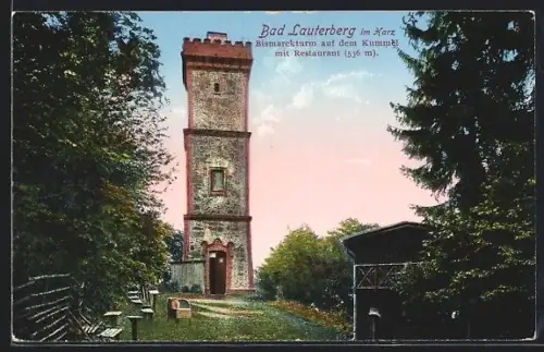 AK Bad Lauterberg, Bismarckturm auf der Kummel mit Restaurant