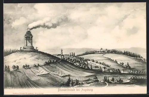 Künstler-AK Augsburg, Partie an der Bismarcksäule