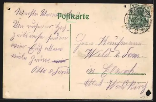 AK Rastatt, Kaiserstrasse mit Rathaus und Anwohnern