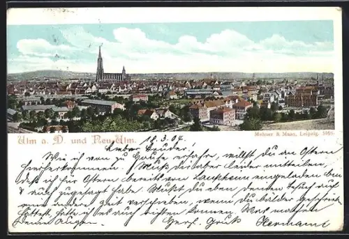 AK Ulm a. D., Teilansicht mit Kirche und Neu-Ulm