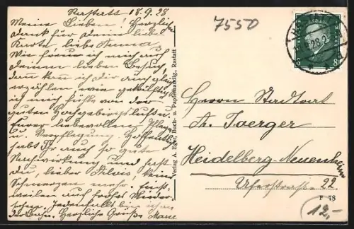 AK Rastatt, Kaiserstrasse mit Kirche