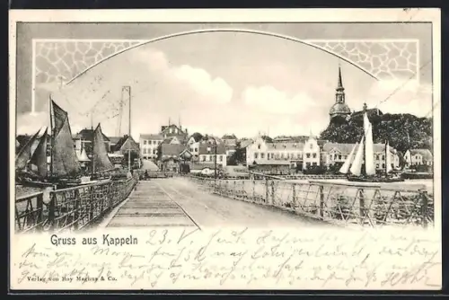 AK Kappeln, Uferpartie mit Kirche und Brücke