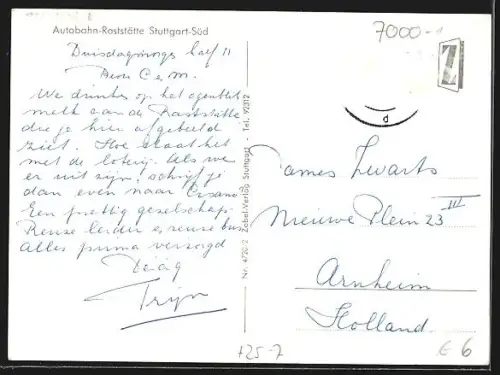 AK Stuttgart-Süd, Autobahn-Raststätte mit Strassenpartie