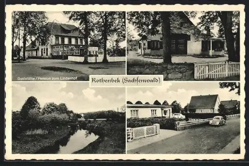 AK Rothenbek /Sachsenwald, Gaststätte und Pension zum Lindenhof, Strassenpartie, Uferpartie