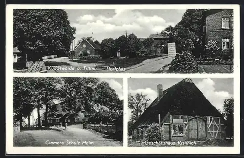 AK Kuddewörde ü. Trittau, Geschäftshaus Krannich, Clemens Schulz-Heim, Dorfplatz