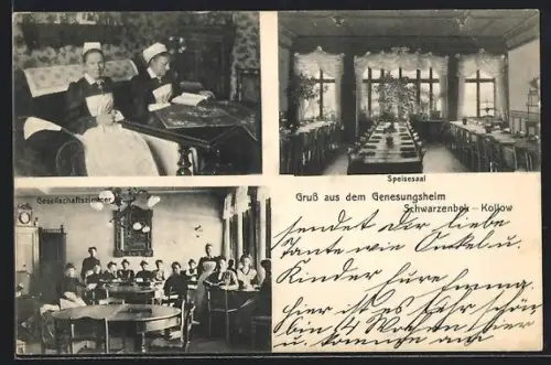 AK Schwarzenbek-Kollow, Genesungsheim mit Speisesaal, Gesellschaftszimmer, Schwestern am Tisch