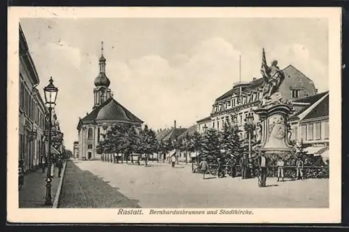 AK Rastatt, Bernhardusbrunnen und Stadtkirche