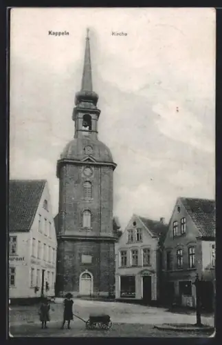 AK Kappeln, Strassenpartie mit Restaurant und Kirche
