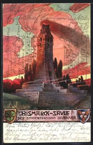 Künstler-AK Hannover, Bismarck-Säule der Studentenschaft, Einweihung am 18. Oktober 1904