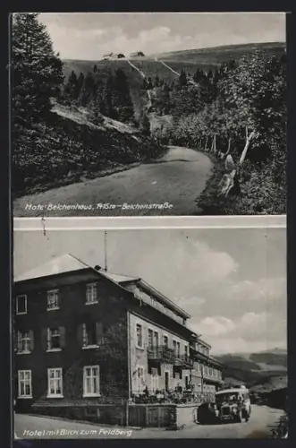 AK Belchen, Hotel Belchenhaus an der Belchenstrasse, Hotel mit Blick zum Feldberg