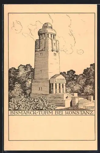 Künstler-AK Konstanz, Partie am Bismarckturm