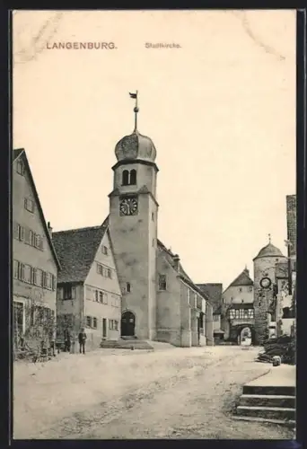 AK Langenburg, Strassenpartie mit Stadtkirche