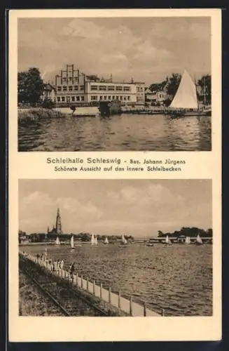 AK Schleswig, Schleihalle mit Blick auf das innere Schleibecken