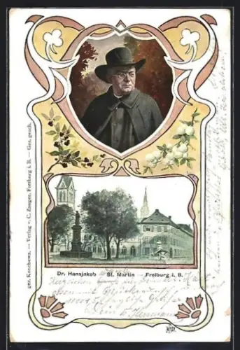 AK Freiburg i.B., Porträt Dr. Hansjakob, Kirche St. Martin